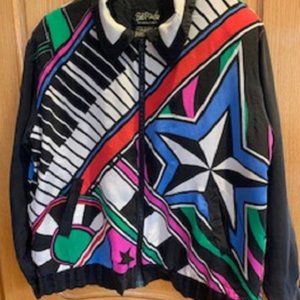 Vintage 80s 90s Bob Mackie Wearable Art Piano Silk Jacket Bomber Disco XL
